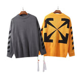 Off White Winter Sweaters Autumn and Winter Banma Line Arrow Loose Long Sleeve Knitted Men's and Women's round Neck Sweater