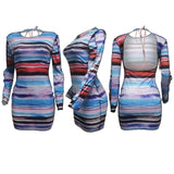 Color-Striped Printing Hollow out Strap Sexy Dress