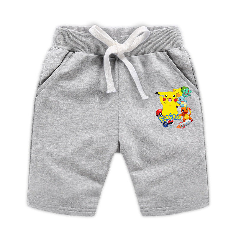 Children Pokemon Pikachu Shorts Thin Cropped Pants for Boys and Girls Baby Leisure