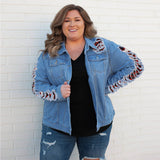 Women Plus Size Denim Coats Denim Stitching Casual Loose Jacket