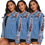 Women Plus Size Denim Coats Denim Stitching Casual Loose Jacket