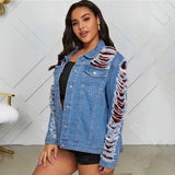 Women Plus Size Denim Coats Denim Stitching Casual Loose Jacket