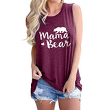 Boy Mama T Shirts Women's Vest Mama Bear Letter Print Crew Neck Casual Sleeveless T-shirt