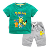 Children Pokemon Pikachu Tshirts & Shorts T-shirt Pure Cotton Short Sleeve Shorts Two Pieces Neutral