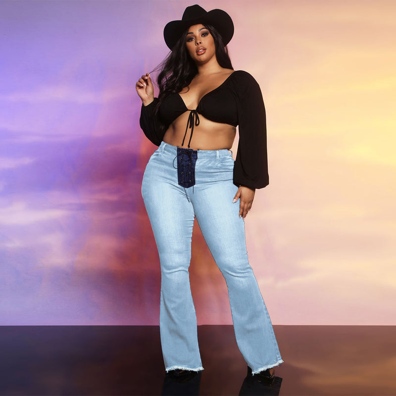 Women Plus Size Jeans High Waist Trousers
