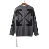 Off White Winter Sweaters Autumn and Winter Banma Line Arrow Loose Long Sleeve Knitted Men's and Women's round Neck Sweater