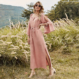 Beth Dutton Bohemian Dress Summer Spring Midi Dresses Spring Bohemian Split Maxi Dress High Waist Pure Color Dress