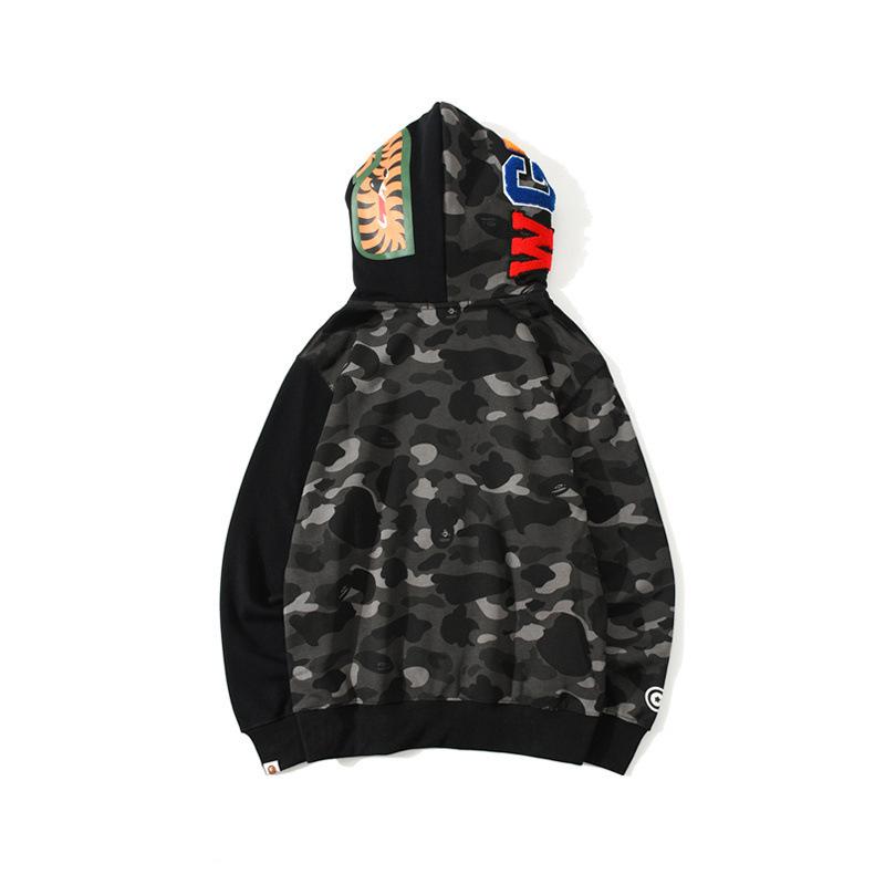 Shark Print Hoodie Autumn and Winter Camouflage Shark Double Hood Sweatshirt Couple Coat Hip Hop Men and Women