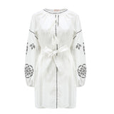 Womne Dresses Bohemian Lantern Sleeve Embroidered Cotton Shirt Midi Dress