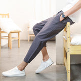 Linen Pants Straight Leg Pants Drawstring Lightweight Elastic Beach Pants Fashion Casual Pants Men's Sports Pants