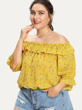 Women Plus Size Tops Summer Floral Flounce Off-Shoulder Chiffon Off-Shoulder Top for Women