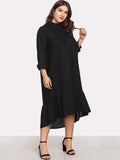 Women Plus Size Midi Dresses Long Sleeve Stand Collar Loose and Irregular Maxi Dress