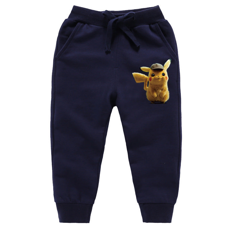 Children Pokemon Pikachu Pants Spring and Autumn Children's Ankle-Tied Trousers Casual Sports Loose Neutral
