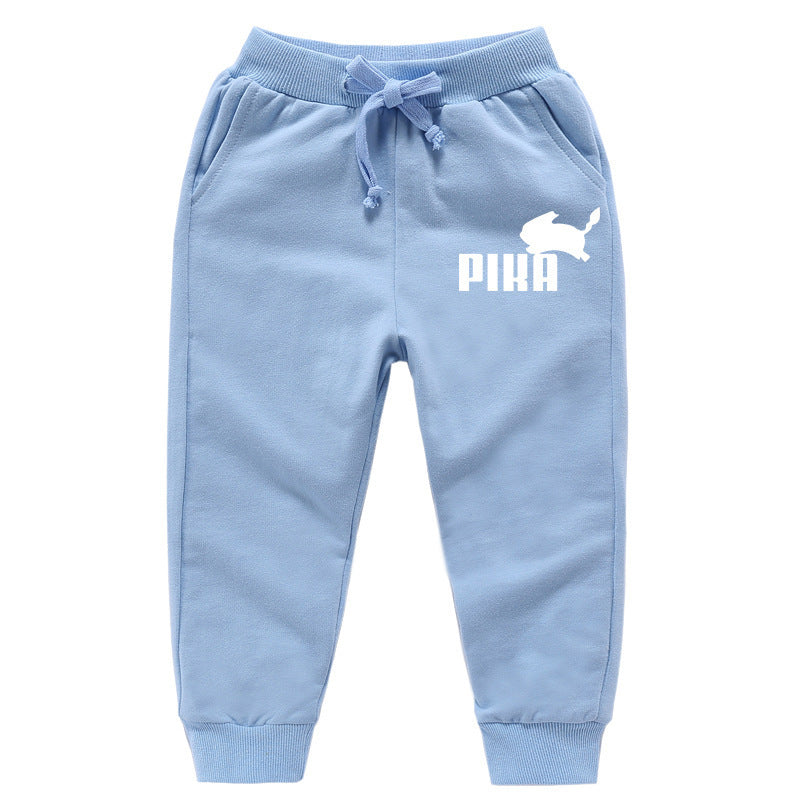 Children Pokemon Pikachu Pants Ankle-Tied Trousers Pure Cotton Casual Sports Loose Neutral