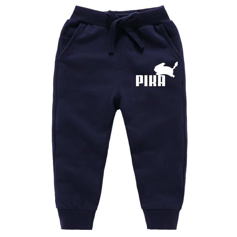 Children Pokemon Pikachu Pants Ankle-Tied Trousers Pure Cotton Casual Sports Loose Neutral