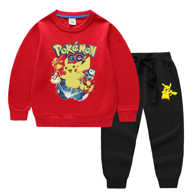 Children Pokemon Pikachu Hoodie & Pant Set Two-Piece Baby Cotton Sweater Set