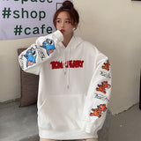 Tom and Jerry Hoodie Embroidered Sweater Fleece-Lined Thickened Hooded Autumn and Winter Tops for Men and Women