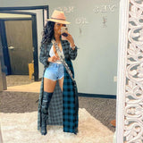 Fashion Casual Color Plaid Stitching Long Shirt Jacket