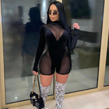 Spring and Summer New Women's Clothing Sexy See-through Stitching Mesh Hip-Lifting Jumpsuit