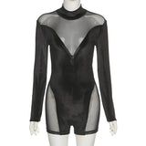Spring and Summer New Women's Clothing Sexy See-through Stitching Mesh Hip-Lifting Jumpsuit