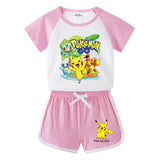 Children Pokemon Pikachu Tshirts & Shorts Short-Sleeved T-shirt Shorts Casual Sports Two-Piece Neutral