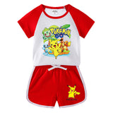 Children Pokemon Pikachu Tshirts & Shorts Short-Sleeved T-shirt Shorts Casual Sports Two-Piece Neutral