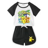 Children Pokemon Pikachu Tshirts & Shorts Short-Sleeved T-shirt Shorts Casual Sports Two-Piece Neutral