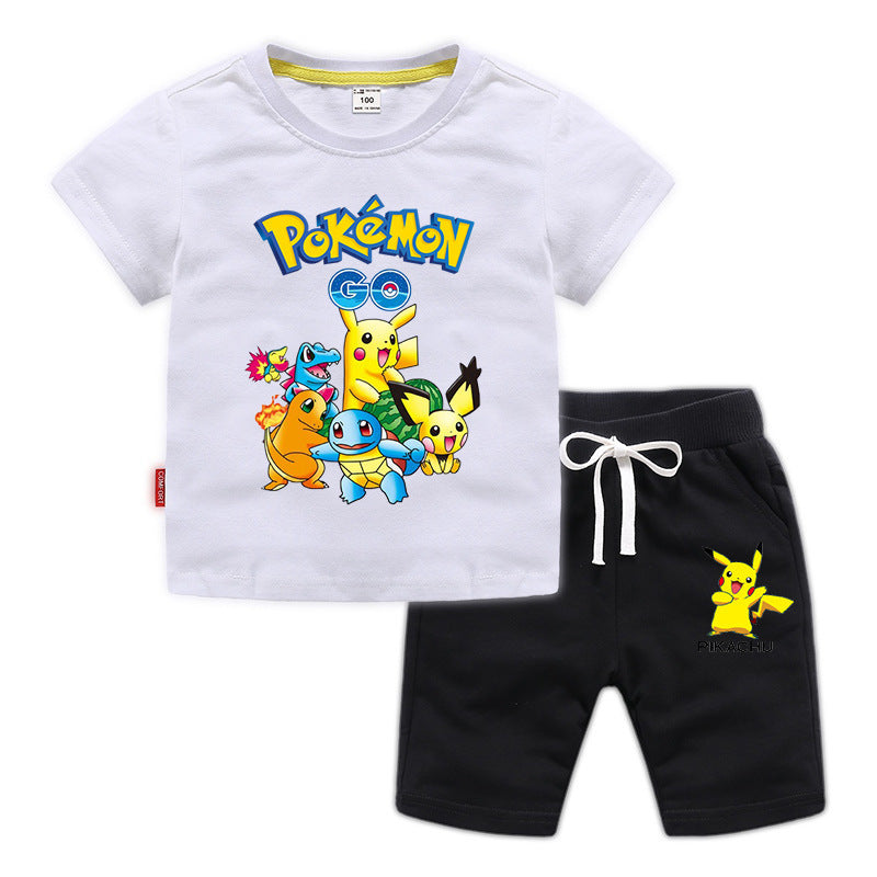 Children Pokemon Pikachu Tshirts & Shorts T-shirt Pure Cotton Short Sleeve Shorts Two Pieces Neutral