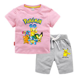 Children Pokemon Pikachu Tshirts & Shorts T-shirt Pure Cotton Short Sleeve Shorts Two Pieces Neutral