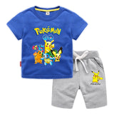 Children Pokemon Pikachu Tshirts & Shorts T-shirt Pure Cotton Short Sleeve Shorts Two Pieces Neutral