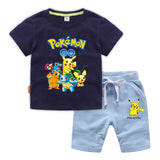 Children Pokemon Pikachu Tshirts & Shorts T-shirt Pure Cotton Short Sleeve Shorts Two Pieces Neutral