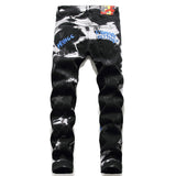 J Shaped Jeans Original Hole Patch Stretch Letter Embroidered Stretch Black Jeans