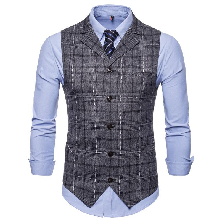 Mens Dress Vests Men's Vest Casual Jacket Business Waistcoat Men's Autumn and Winter Business Casual Plaid Suit