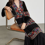 Women Dresses V-neck Flower Embroidered Sexy Fashion Dress