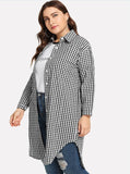 Women Plus Size Tops Long Sleeve Plaid Shirt Dress