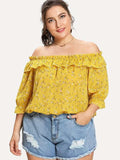 Women Plus Size Tops Summer Floral Flounce Off-Shoulder Chiffon Off-Shoulder Top for Women