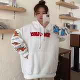 Tom and Jerry Hoodie Embroidered Sweater Fleece-Lined Thickened Hooded Autumn and Winter Tops for Men and Women