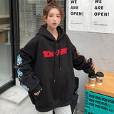 Tom and Jerry Hoodie Embroidered Sweater Fleece-Lined Thickened Hooded Autumn and Winter Tops for Men and Women