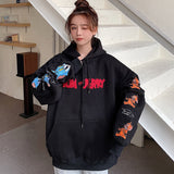 Tom and Jerry Hoodie Embroidered Sweater Fleece-Lined Thickened Hooded Autumn and Winter Tops for Men and Women