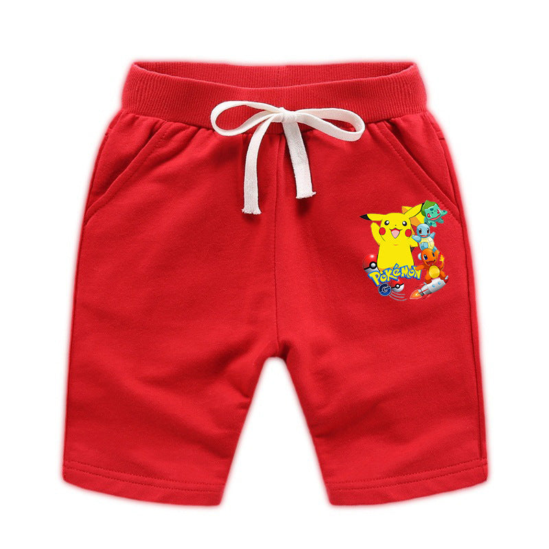 Children Pokemon Pikachu Shorts Thin Cropped Pants for Boys and Girls Baby Leisure