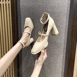 Nude Wide Fit Block Heels Mary Jane Pumps