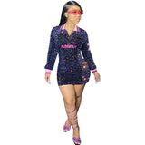 Women Plus Size Mini Dresses Sequin Sequined Skinny V-neck Thread Contrast Color Embroidered Dress