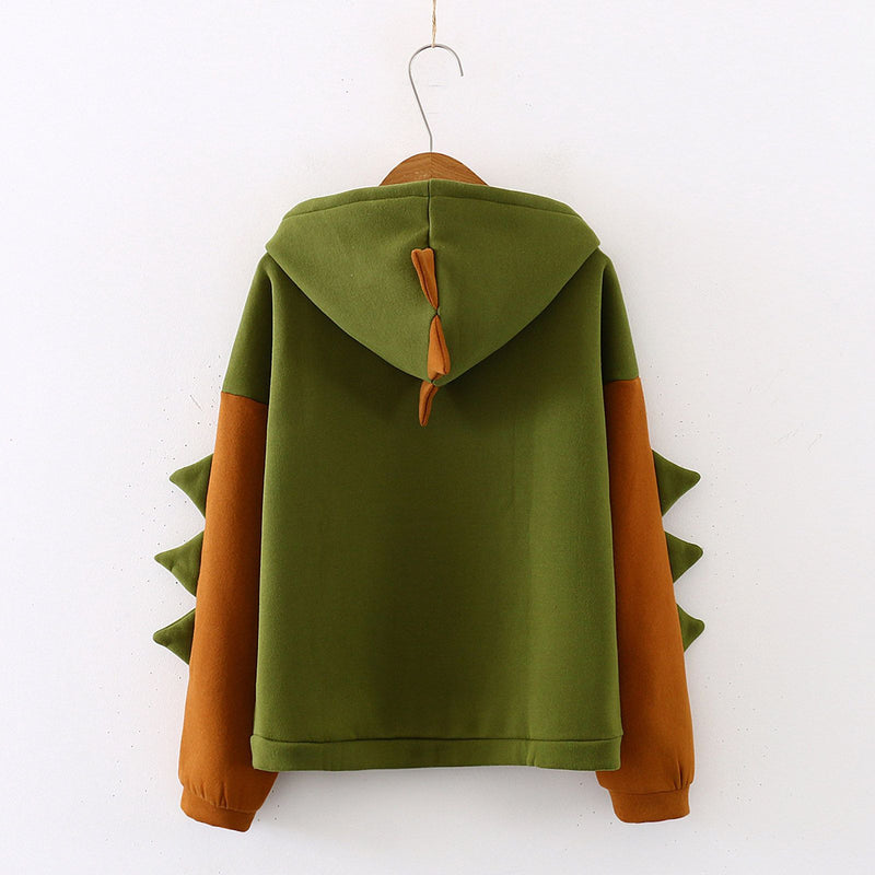 Dinosaur Sweaters Dinosaur Fleece-Lined Long-Sleeved Hooded Sweater For Women