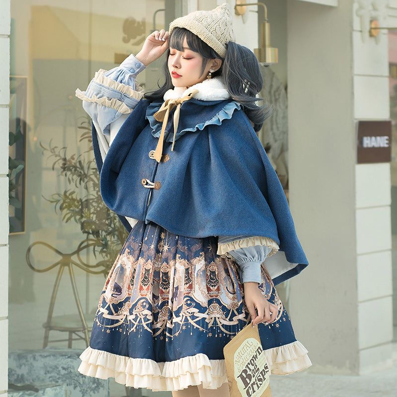 Gothic Lolita Harajuku Style Clothing Lolita Small Skirt SK Vintage Court Style Skirt Autumn and Winter Cloak