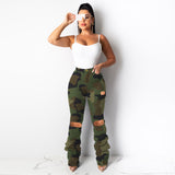 Women Plus Size Jeans Ripped Slim Fit Camouflage Pants