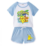 Children Pokemon Pikachu Tshirts & Shorts Short-Sleeved T-shirt Shorts Casual Sports Two-Piece Neutral