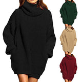 Sweater Dress Outfit With Tights 2 Pieces Set Fall Winter Fashion Long Sleeve Turtleneck Sweater Women Midi Knitted Dress