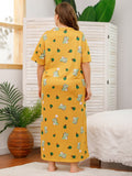 Women Plus Size Maxi Dresses Cotton Round Neck Printing Dress