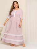 Women Plus Size Maxi Dresses Lace Stitching Dress