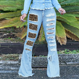Women Plus Size Jeans Fashion Leopard Splicing Pants